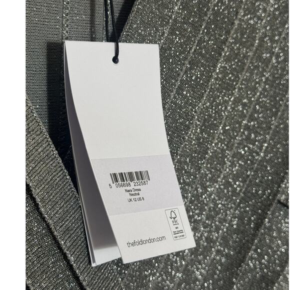 NWT Women's 8 The Fold London Nara Stretch Knit Dress V Neck Metallic Silver - Picture 5 of 8